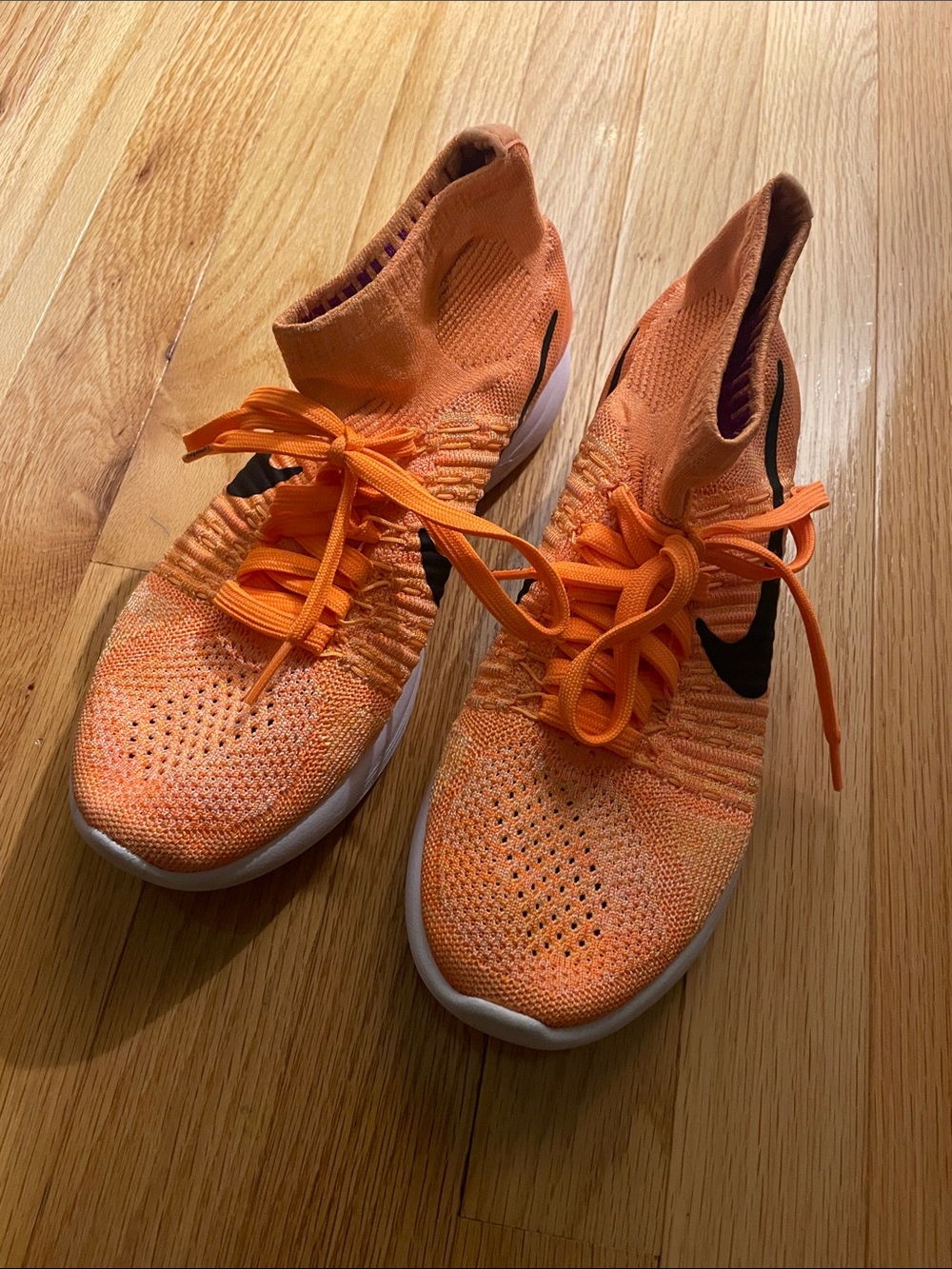 Nike Orange lunar epic flyKnit High-Top Running Shoes
